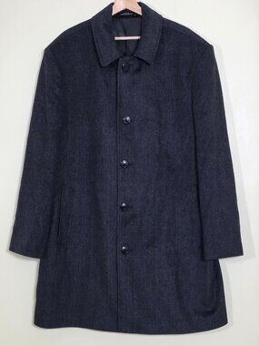 London Fog Signature Wool Blend Car Coat Men US 46R Gray Lined Minimalist Preppy